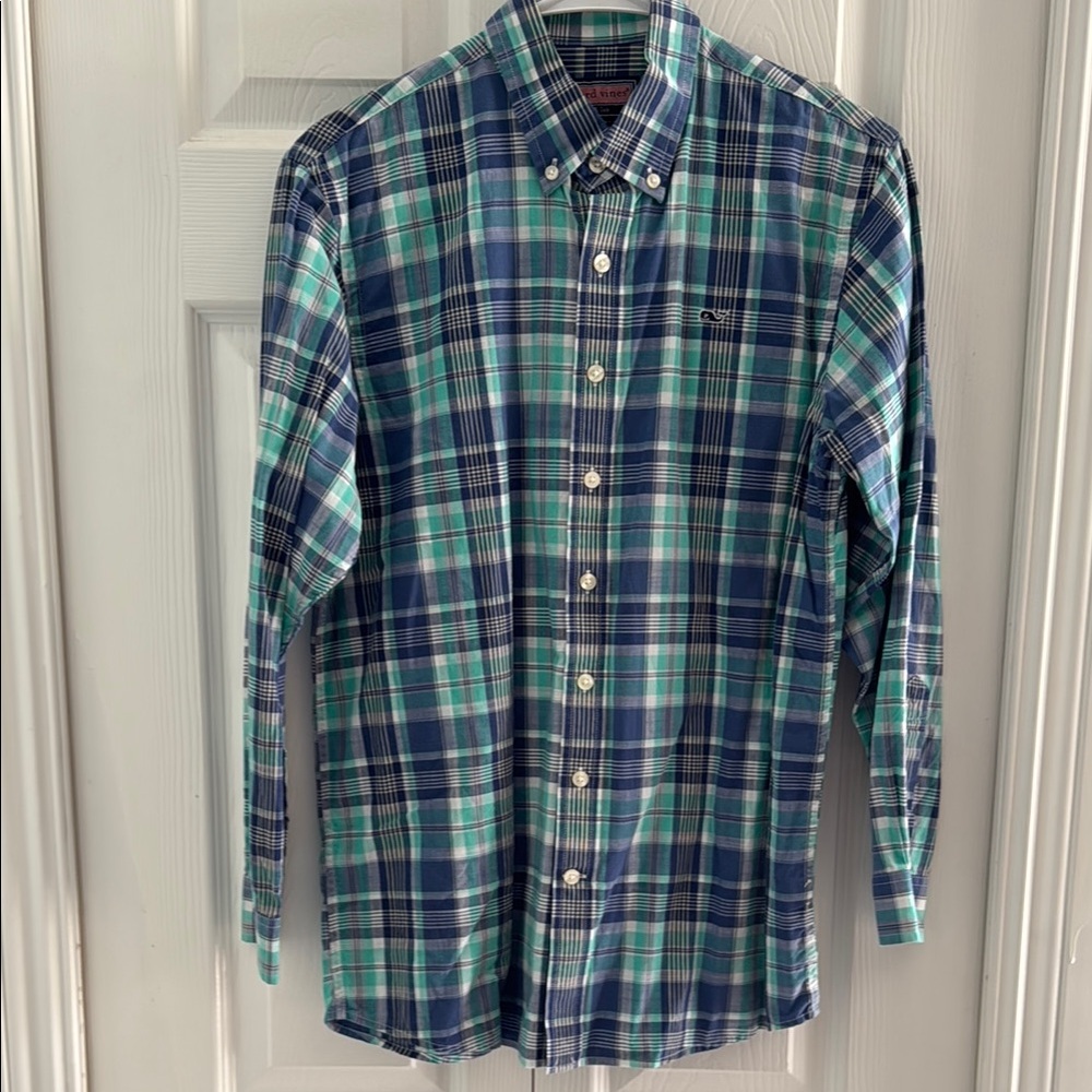 Vineyard Vines Green and Blue Plaid Casual Shirt